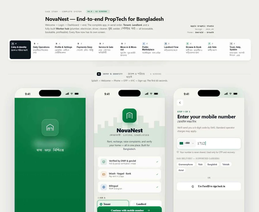 NovaNest PropTech App UI Design — 62 Screens Apple Graphic Studio